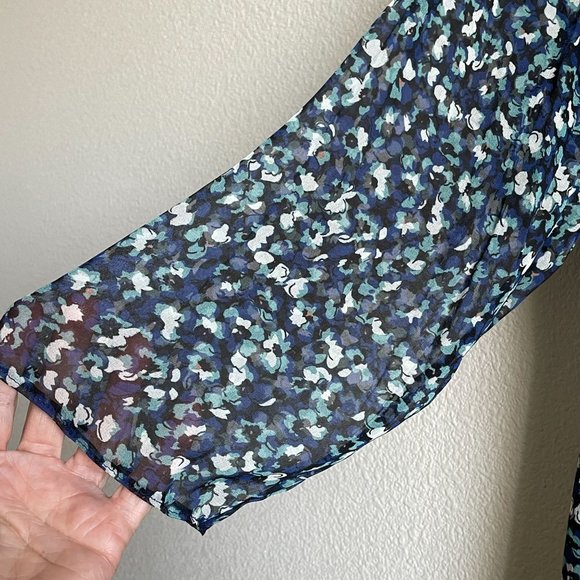 Veronica Beard Dress Anjali Ruched Blue Floral Print Silk Mini Length Womens 14 - Picture 5 of 14
